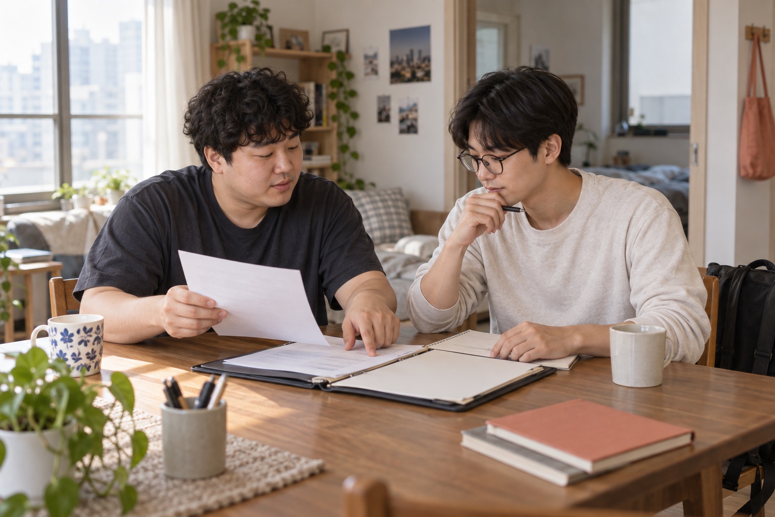 친구와 함께 살기 새 생활 장면